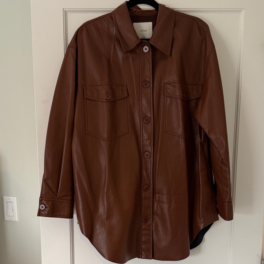 Aritzia Rich Brown Faux Leather Jacket